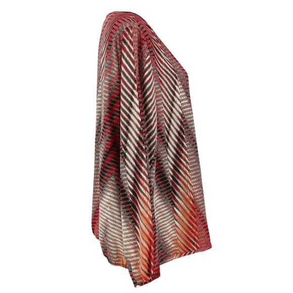 Chicos Top 3 Womens XL 16 Red Beige Faux Wrap Crinkle Bubble Hem Blouse - Picture 5 of 11